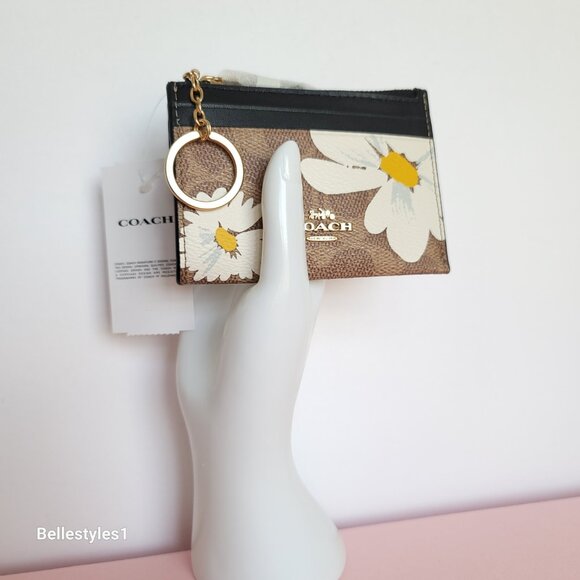 COACH Mini Skinny ID Case In Signature Canvas With Floral Print- Tan Multi 🎈⭐ - Picture 6 of 15